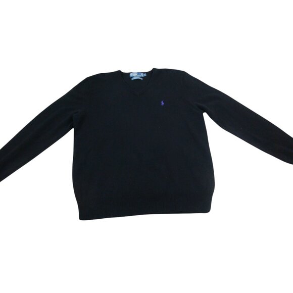 Polo Ralph Lauren Knit Sweater Mens Large Black Lambs Wool Long Sleeve Pullover - Picture 1 of 9